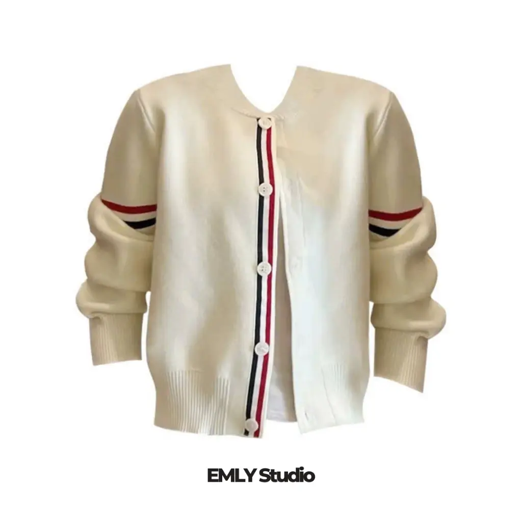 ( CHẤT NỈ ) Áo Khoác Bomber THOM Phối Viền Tay, Áo Khoác Bomber Phối Kẻ Mùa Thu Đông Cho Nữ EMLY2025 Jacket Top