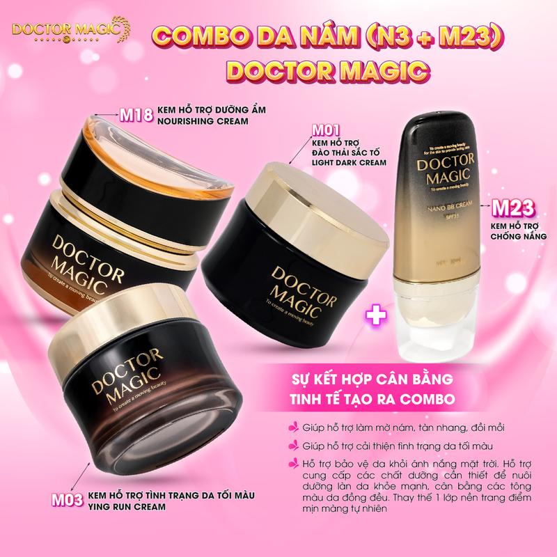Combo DA NÁM (N3+M23) Doctor Magic gồm: Bộ Sản Phẩm Kem Dưỡng Doctor Magic Hỗ Trợ Cải Thiện Tình Trạng Da Nám, Tàn Nhang, Đồi Mồi và  Kem Hỗ Trợ Chống Nắng - Làm Đẹp Da
