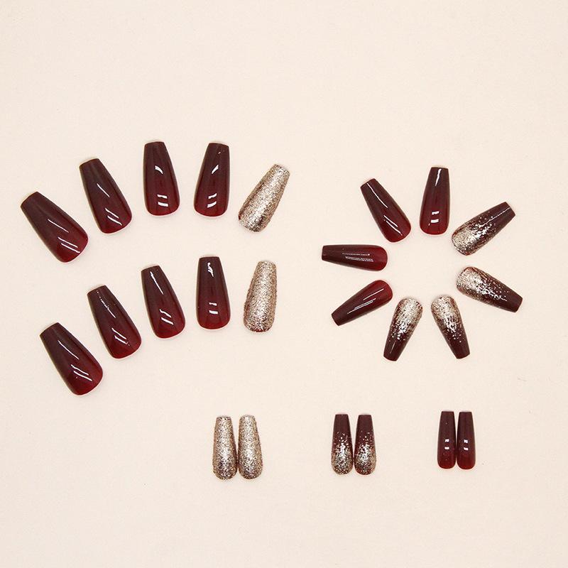Medium Glitter False Nail, 24pcs Glossy Fake Nail & 1 Count Tape & 1 Count Nail File, Press on Fake Nail for Women & Girls DIY Nail Art 3