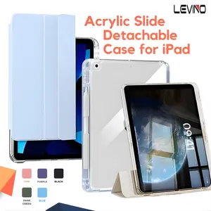 LEVINO Case Acrylic HD Sliding Track Cover Detachable Untuk iPad Pro 11" inch 12.9 10th 9th 8th Air5 2022 TPU Cover Case dengan slot Pen