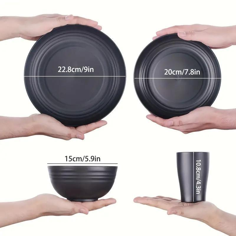 Unbreakable Wheat Straw Dinnerware Set, 16pcs Tableware Set, Including Dinner Plates*8, Bowl*4, Cup*4, Microwave & Dishwasher Safe BBQ Plates & Bowls Set, Father's Day Gifts 3