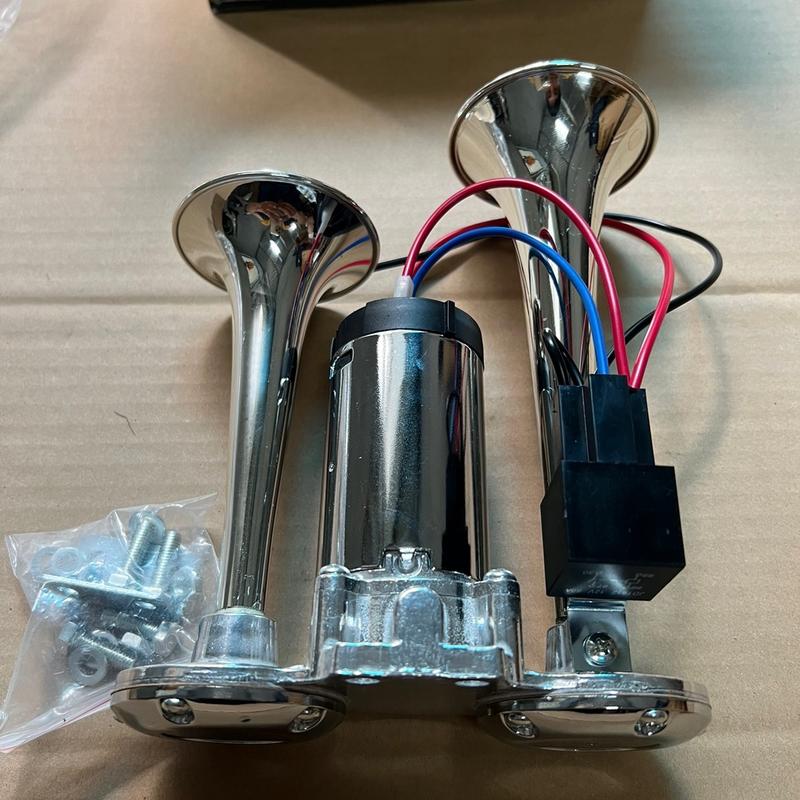  Còi điện sinh hơi kèn điện sinh hơi 2 loa inox cho xe tải ko bình hơi điện 12v 24v 