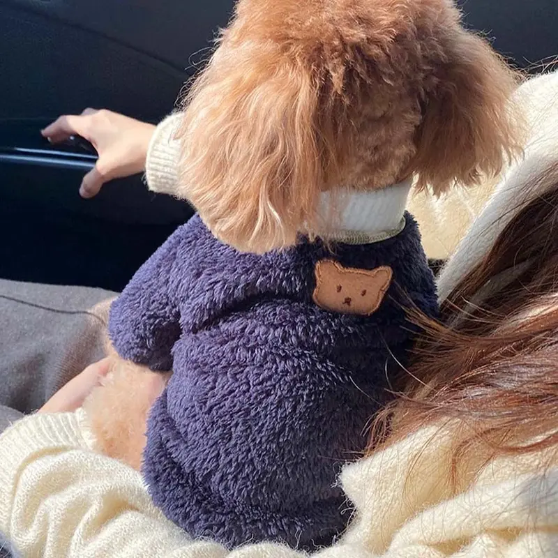 Quần áo Thêu gấu dễ thương, Fleece GEMMAIA, Áo khoác trang phục cho mèo và Teddy, Áo Chui Đầu cho chó, Quần áo thú cưng 7