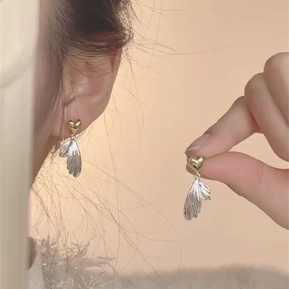 Contrast Color Love Fishtail Earrings Women's Special-Interest Design Retro Elegant Ear Studs High-End Earrings