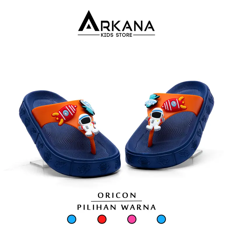 Oricon Sandal anak laki-laki Model Jepit karakter Astronout Lucu Terbaru 2 - 8 tahun Abu Biru 0