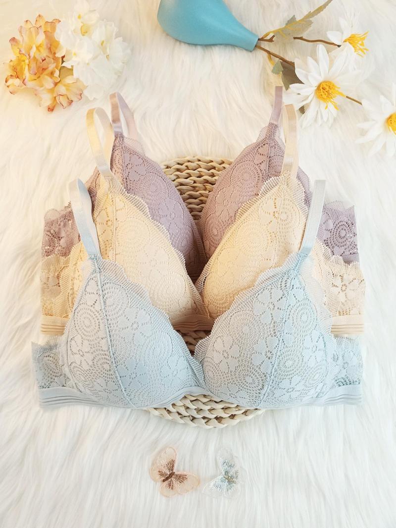 Product Introduction of Women's Contrast Lace Wireless Lingerie, Soft Comfortable Elegant Adjustable Strap Push Up Bra, Adjustable Strap Lingerie for All Seasons 4