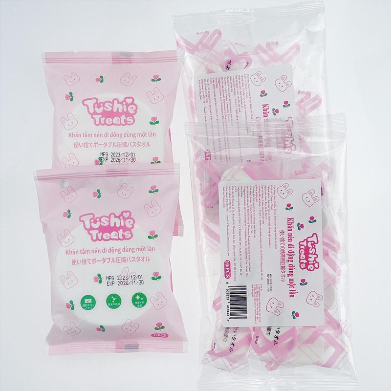  Tushie Treats Khăn nén mini - Khăn tắm nén du lịch - Khăn khô cotton đa năng dùng 1 lần dày dặn thấm hút tốt 