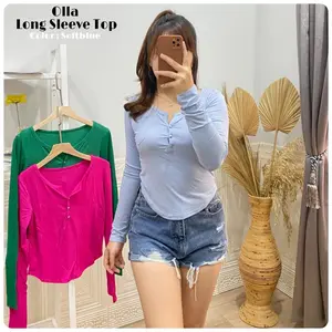 GLIVEO (COD) - OLLA LONG SLEEVE TOP / KAOS CROP LENGAN PANJANG / KAOS PASBODY WANITA / CROP TOP TERBARU  melar