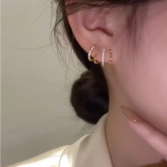 Anting Wanita 4 layer  Tusuk Trisula Cantik Karet Earrings 6