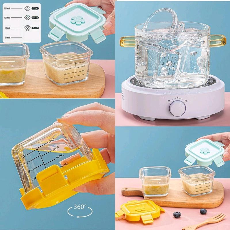 wadah tempat makan makanan asip baby bayi kaca tebal beling kontainer container food storage mangkok mangkuk mpasi bubur buah anti tumpah food grade 120ml 120 ml bulat 2
