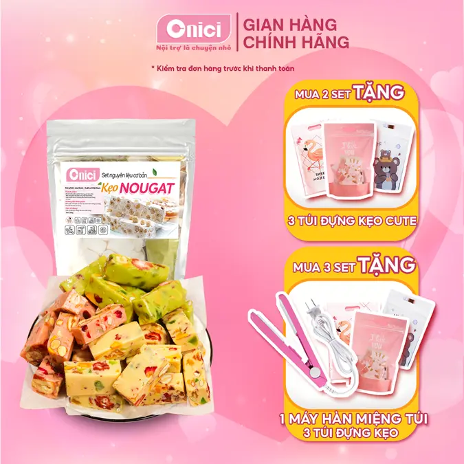 Set Nguyên Liệu Làm Kẹo Nougat CƠ BẢN [set 40 viên 2 vị] Bếp Của Mẹ ONICI - kèm công thức nấu & Quà Tặng 0