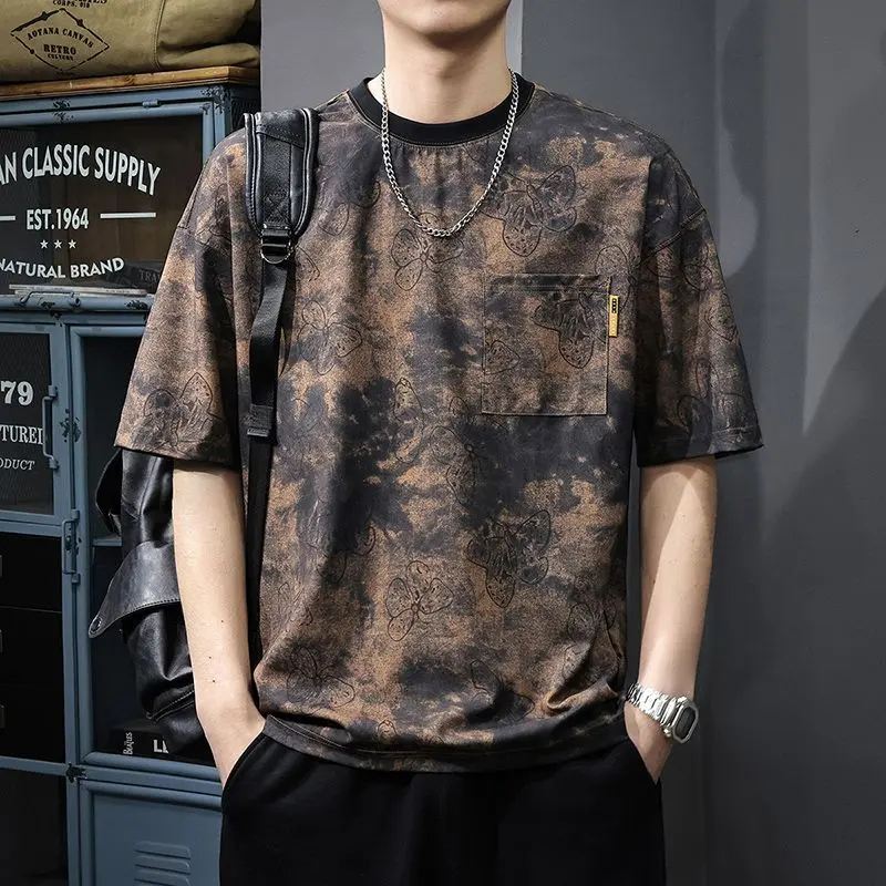 Áo Thun ngắn Tay Phong Cách Tie-Dye Cổ Điển Mỹ Dành Cho Nam Giới, Áo Tay Lửng Phong Cách Harajuku Mới Mùa Hè, Dáng Rộng Vừa Vặn, Mỏng Và Ngầu