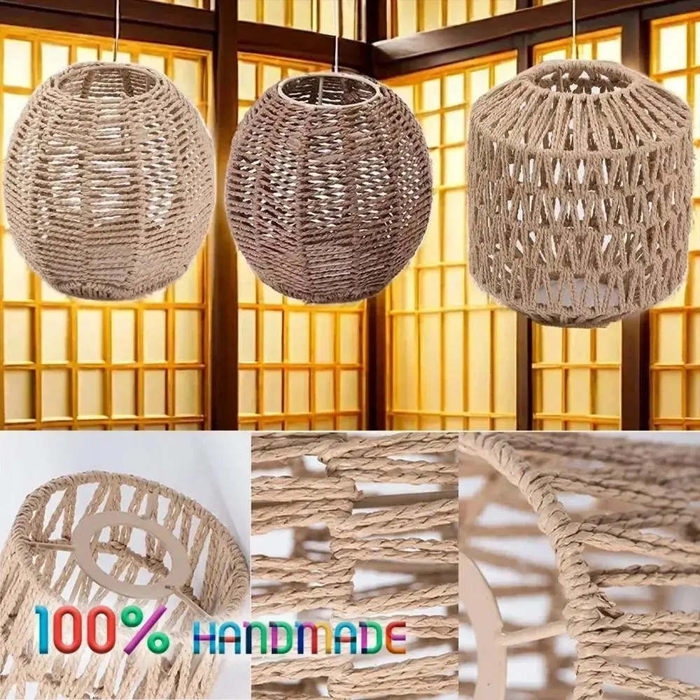 Pure Handmade Simulated Rattan Lamp Cover Vintage Chandelier Home Chinese DIY Living Room Teahouse Lampshade Pendant Light Decor