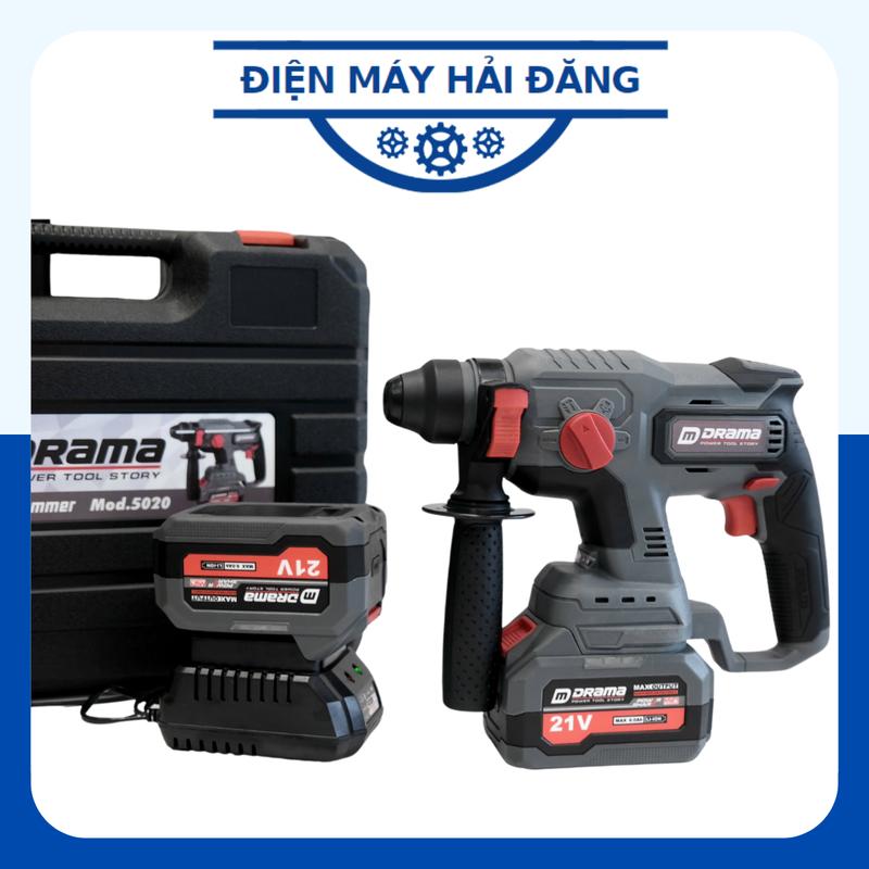 Máy Khoan Đục Bê Tông Pin DRAMA 5020 FLEX Xám Xi Măng Động Cơ Không Chổi Than Sử Dụng Chân Pin Phổ Thông 4CM, Lực đập 1.7J