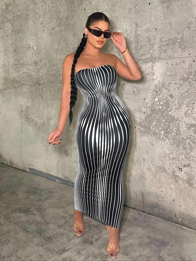 Product Introduction of Women's All Over Print Tube Bodycon Dress, Elegant Fashion Casual Sleeveless Long Dress for Daily Outdoor Wear, Women Dress for All Seasons Valentine's Day, gift 3