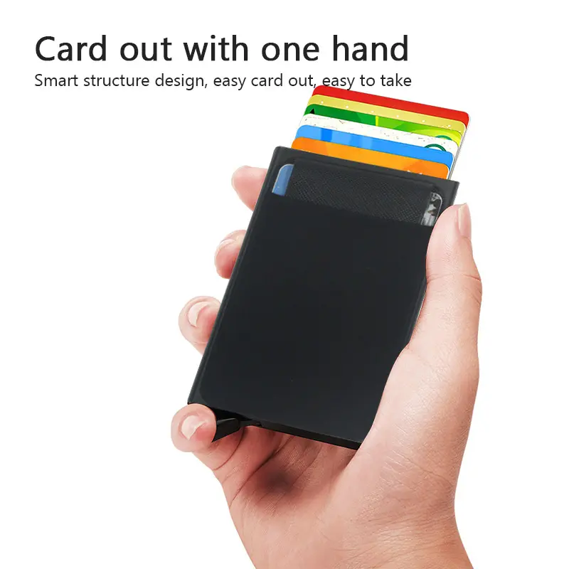 Card Holder Metal Case Smart Wallet Bank Dompet Kartu Pop Up Anti Maling RFID Blocking Hitam Id 4