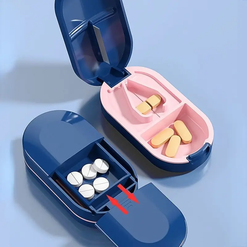 Pill Cutter with Invisible Storage Box, Portable 2-in-1 Mini Drug Tablet, Dust Divider, Shredder, Portable Pill Storage Box