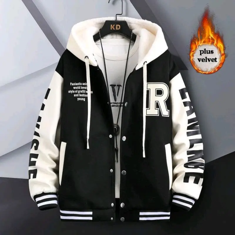 Jaket Varsity Baseball Pria Wanita Bigsize LOGO R Fleece Keren Lembut Bomber Sweater sweater hoodie cowok murah Nyaman Panjang Topi Distro Zipper Unisex