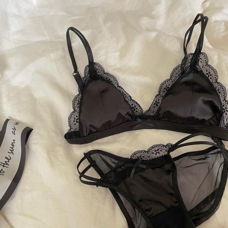 Product Introduction of French Satin Girl Ultra-Thin Underwear Push up Show Sexy Lace Summer Breathable Bra Set 5
