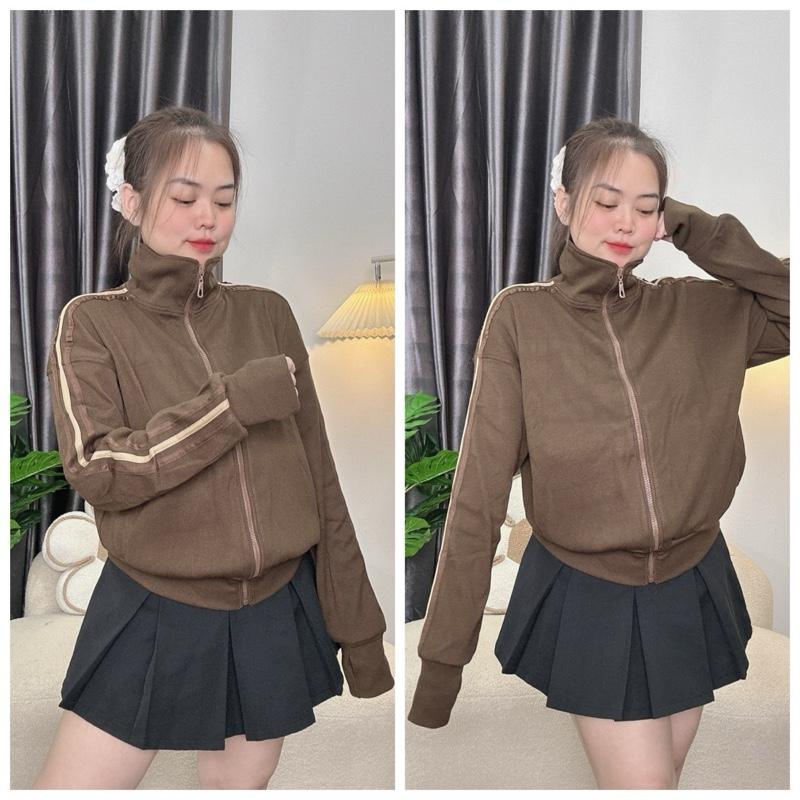 [K NÓN] Áo Khoác Nữ Sọc Tay 6 Túi Khóa Kéo- Nhung Nguyễn Top Jacket Women 0