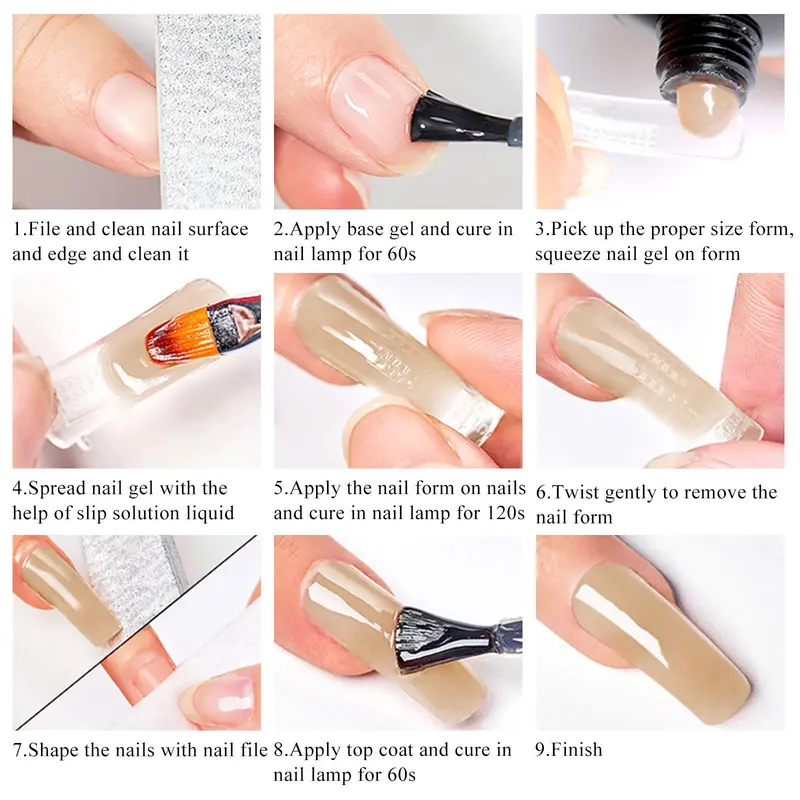 Poly Gel Nail Extension Kit with Brush, 1 Set Professional Nail Extension Gel & Nail Art Tool, DIY Manicure Supplies for Home Salon Use 8
