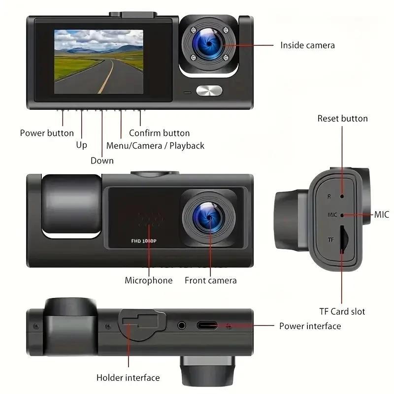 Product Introduction of 1080P Car Dvr 3 Camra Dash Cam for Cars Camera for Vehicle Recorder Video Front and Rear Camera W/ IR Night Vision Dashcam 30