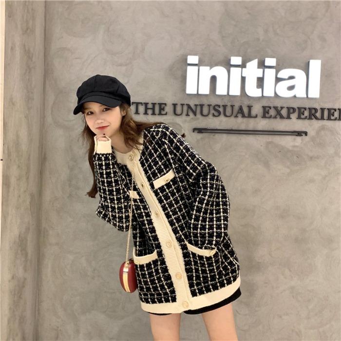Áo cardigan len Quảng châu họa tiết ziczac caro màu đen trắng phong cách hàn quốc vintage ulzzang AC2 Top Nữ