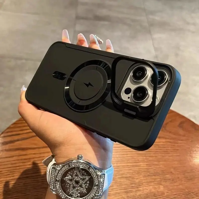 Sarung Telefon Magsafe, Reka Bentuk Pendirian Kickstand Mewah, Serasi dengan iPhone 11 12 13 14 15 16 Pro Max Plus, Kalis Kejutan, Penutup Belakang Bumper Lembut Magnetik