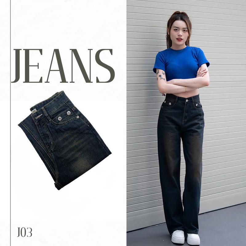 (J - 03 ) Mẫu Quần Jean Nữ Nhã Yến Fashion ,Quần ống xuông vải QC điểm nhấn nút 2 túi trước , màu xanh rêu đậm hài hòa  dài 105 Cm - BIGSIZE ( S - XXL ) Chất Vải Cotton Mịn Nữ Women Pants Kem