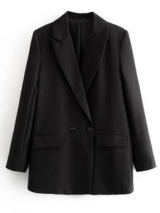 Women's Solid Pocket Lapel Blazer, Casual Long Sleeve Button Front Outerwear for Work Office Business, Ladies Clothes for All Seasons