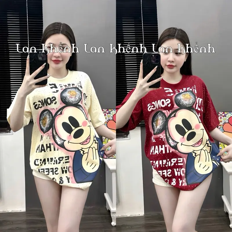Áo phông cotton 4chiều lạnh - in full Mic.ky chấm bi (from rộng 40-70kg)