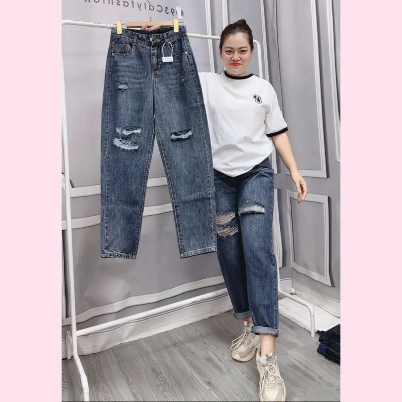 CL808 BIGSIZE qquần jean nữ baggy cạp cao, quần bò BAGGY DÁNG THỤNG nữ lưng cao rách 2 bên 1 túi sau rách #9088 0