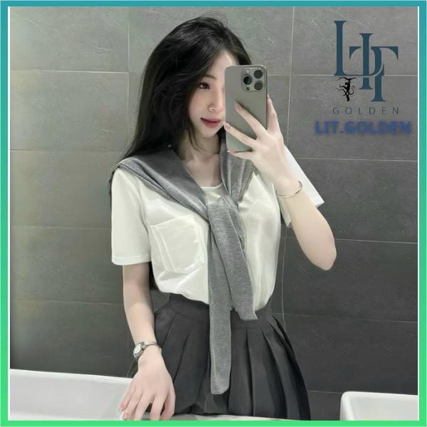 Sét Áo Cổ TRòn Thắt Nơ Thuỷ Thủ Và Chân Váy Xếp LY Phối Đồ ĐƠn Giản CHo NỮ 2