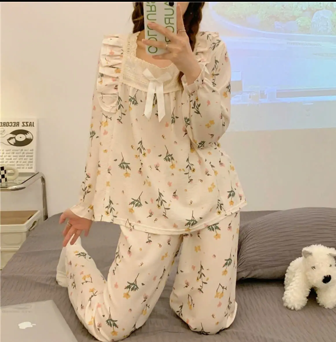 Bộ đồ ngủ Pyjama mềm mại cổ vuông nơ ren nhiều mẫu