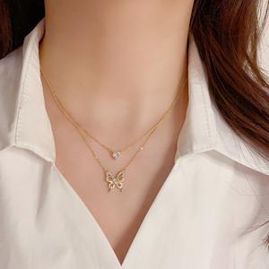 軽い贅沢,多目的,絶妙な超光沢のあるジルコン二層の蝶ペンダントネックレス,パーソナライズされたファッショナブルでハイエンドの鎖骨チェーン