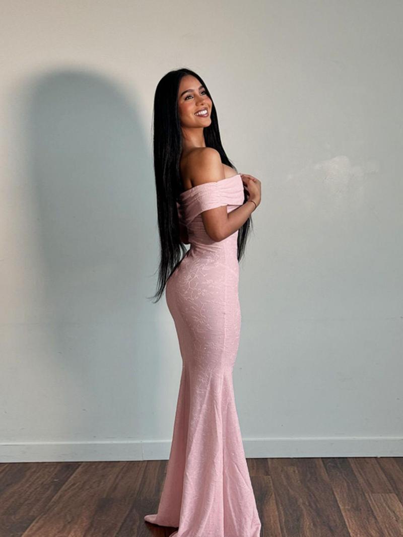 Product Introduction of Women's Floral Pattern Off Shoulder Ruched Mermaid Dress, Elegant Backless  Maxi Dress for Party Evening, Ladies' Clothes for All Seasons Valentine's Day, gift 2