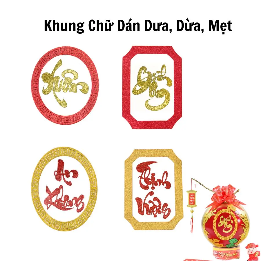 [23] Khung chữ dán Dưa, Dừa Thư Pháp, Trang Trí Tết Đồ trang trí Tranh
