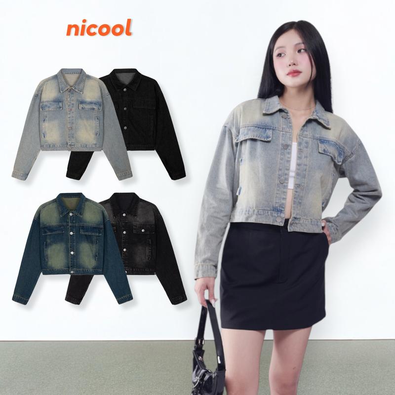 Áo Khoác Jeans Nữ CROPTOP Tay Dài Tôn Dáng Nhiều Màu Nicool N41-K1