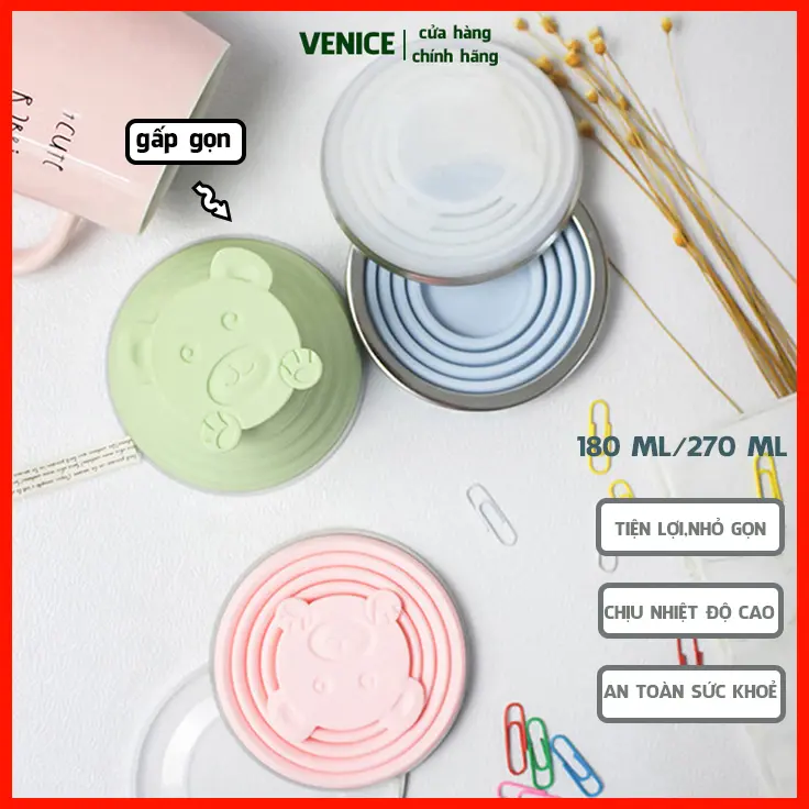 Cốc silicon gấp nhỏ gọn đi du lịch đi làm có nắp đậy - ly uống nước xếp gọn bằng nhựa có dây treo tiện lợi đa năng