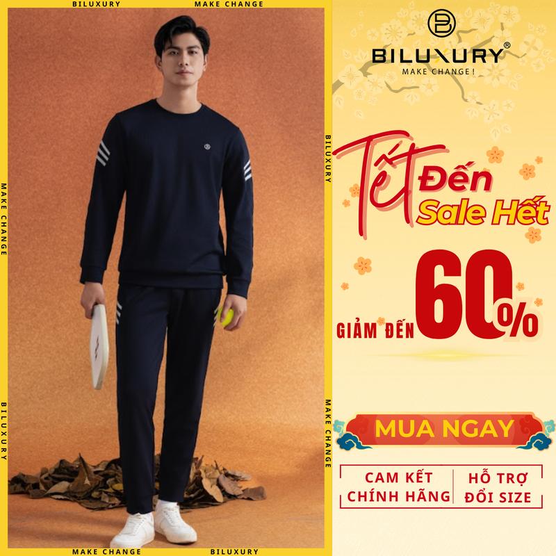 [Hàng Mới 2024] Bộ Nỉ Nam, Bộ Quần Áo Thu Đông Nam, Set Nỉ Nam BILUXURY không bai dão, không xù vải 8ANOT006+8QNIT006 Menswear Đen