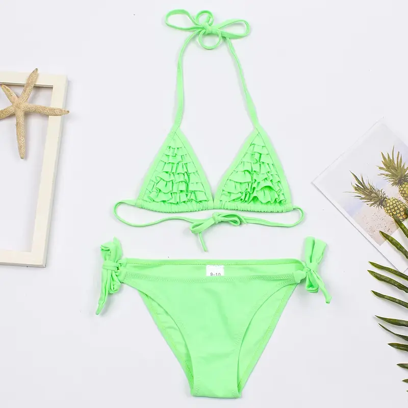 Solid Bandage Girls Bikini Set New Summer Multi Falbala Kids Girls Swimwear Swimsuit Children Biquini Infantil Bathing Suit 7