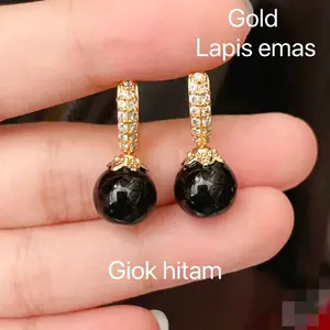 Anting Bahan Titanium Lapis Emas Gold Berkilau Awet Perempuan Anggun Aksesoris Earrings Elegan