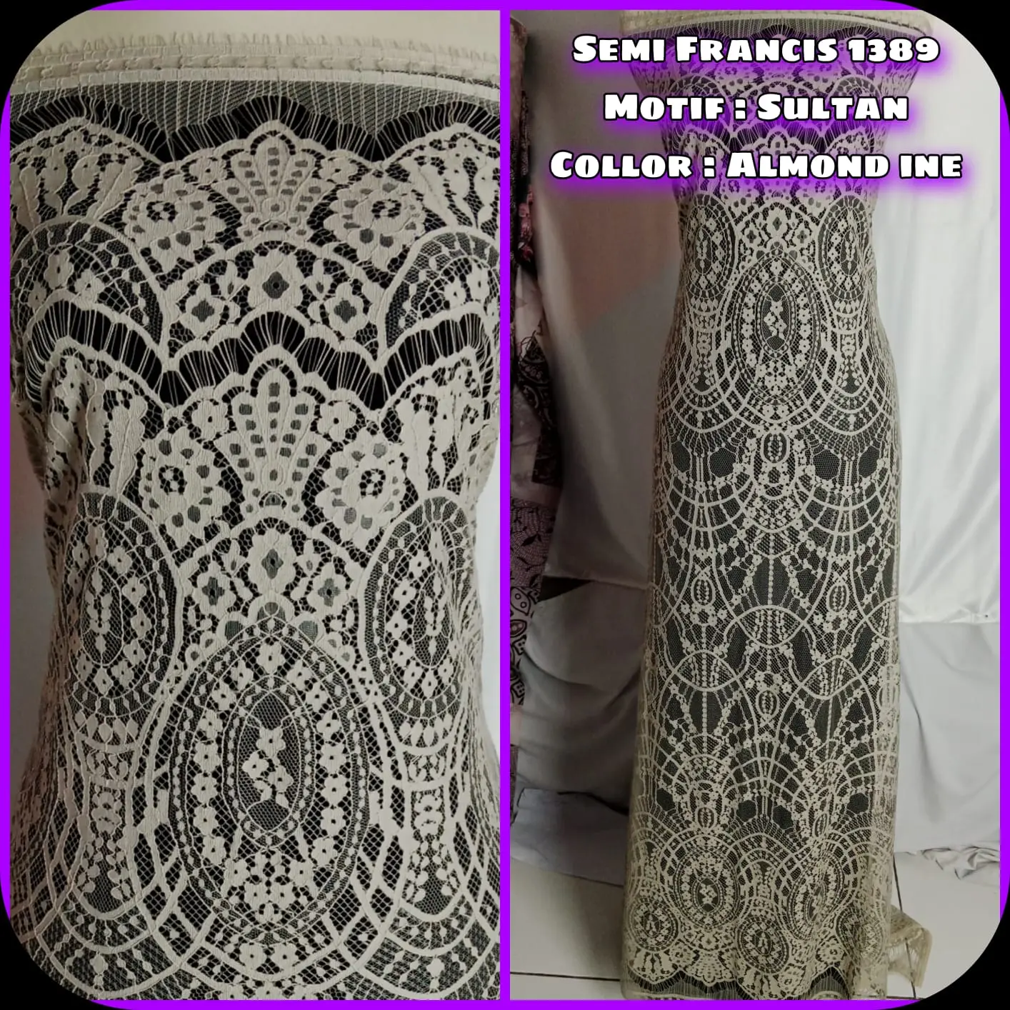 Kain Brukat Semi Francis 1389 Sultan,Bahan Kebaya,isi 2,5m x 1,5m,Kebaya Modern