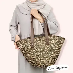 Tas Anyaman Etnik Wanita Khas Bali Bahan Mendong Motif Lurik Tote Bag Tas Bahu by Maki Gallery