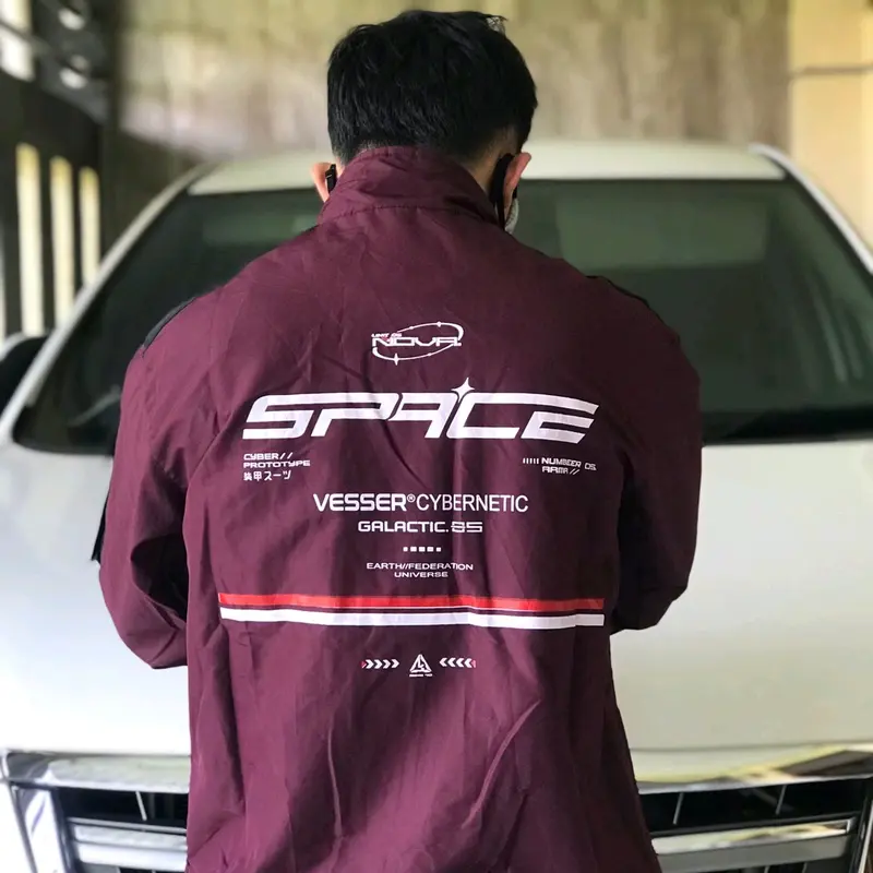 Bomber Jacket Space -Jaket Bomber Space -Jaket Dewasa Unisex -Outdoor Parasut Zipper Kantong Pria Nyaman Keren Sablon Casual  Distro Tebal Cowok Hitam Fleece 1