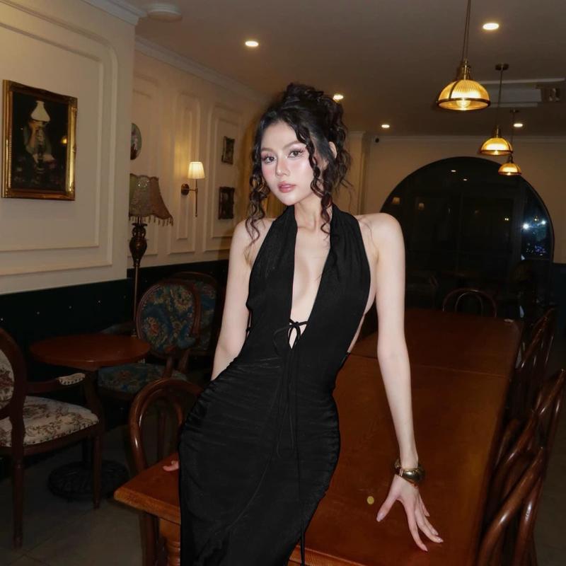 đầm buột dây thun ánh 3 màu 5