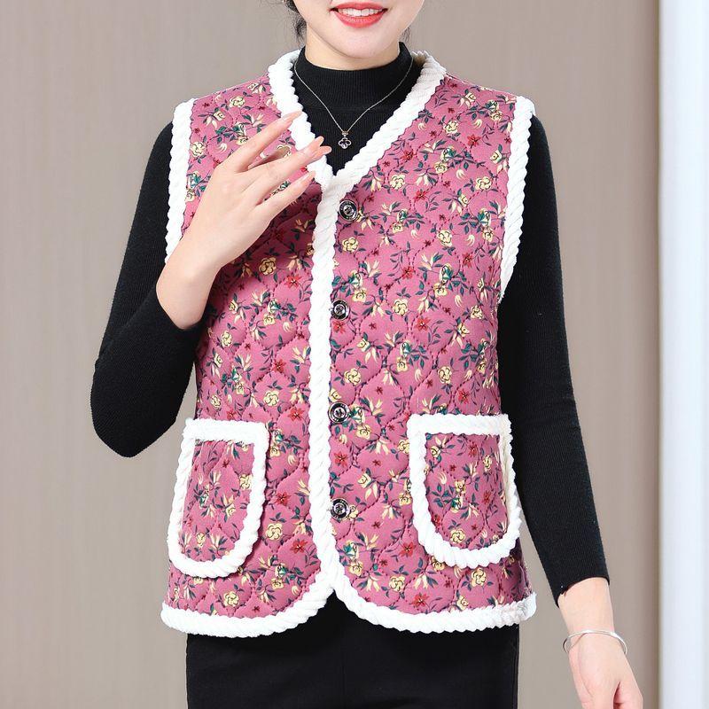 Áo Vest Trung Người Già Và Cao Tuổi Phong Cách Trung Quốc Áo Vest Độn Lót Lông Cừu Mùa Đông, Ấm Áp, Thiết Kế Hoa Và Phong Cách Phương Tây, Áo Khoác Ghi Lê, Dành Cho Phụ Nữ, Hàng Mới Về 2024 4