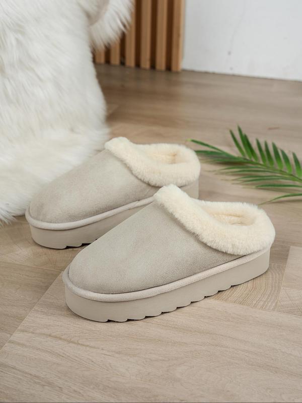 Solid Color Plush Platform Slide Slippers, 2024 Soft Fluffy Thick Soled Bedroom Slippers, Warm Matching Home Slippers Footwear for Girl, Comfort Walking Shoes 7