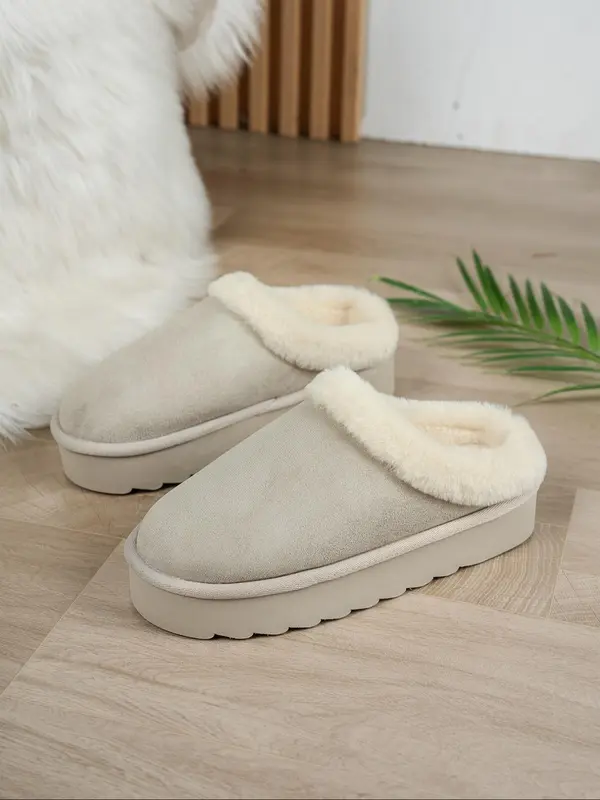Solid Color Plush Platform Slide Slippers, 2024 Soft Fluffy Thick Soled Bedroom Slippers, Warm Matching Home Slippers Footwear for Girl, Comfort Walking Shoes 7
