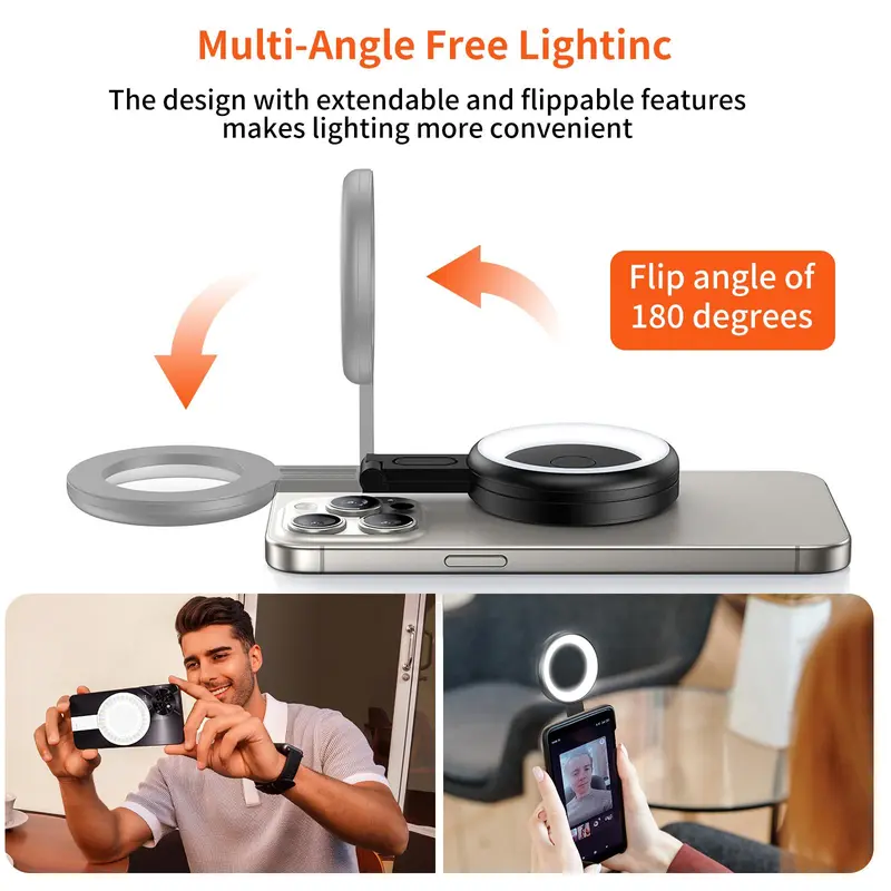 Magnetic Selfie Light for iPhone Magsafe, Portable Phone Ring Light for Video Recording, Rechargeable Lightweight Travel LED Cell Phone Light 3